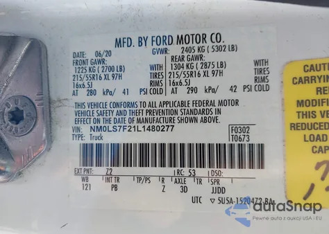 2020 Ford Transit Connect Xlt z USA, uszkodzony, nr VIN NM0LS7F21L1480277